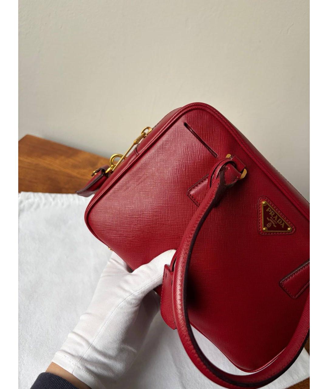 PRADA Бордовая кожаная сумка с короткими ручками, фото 5