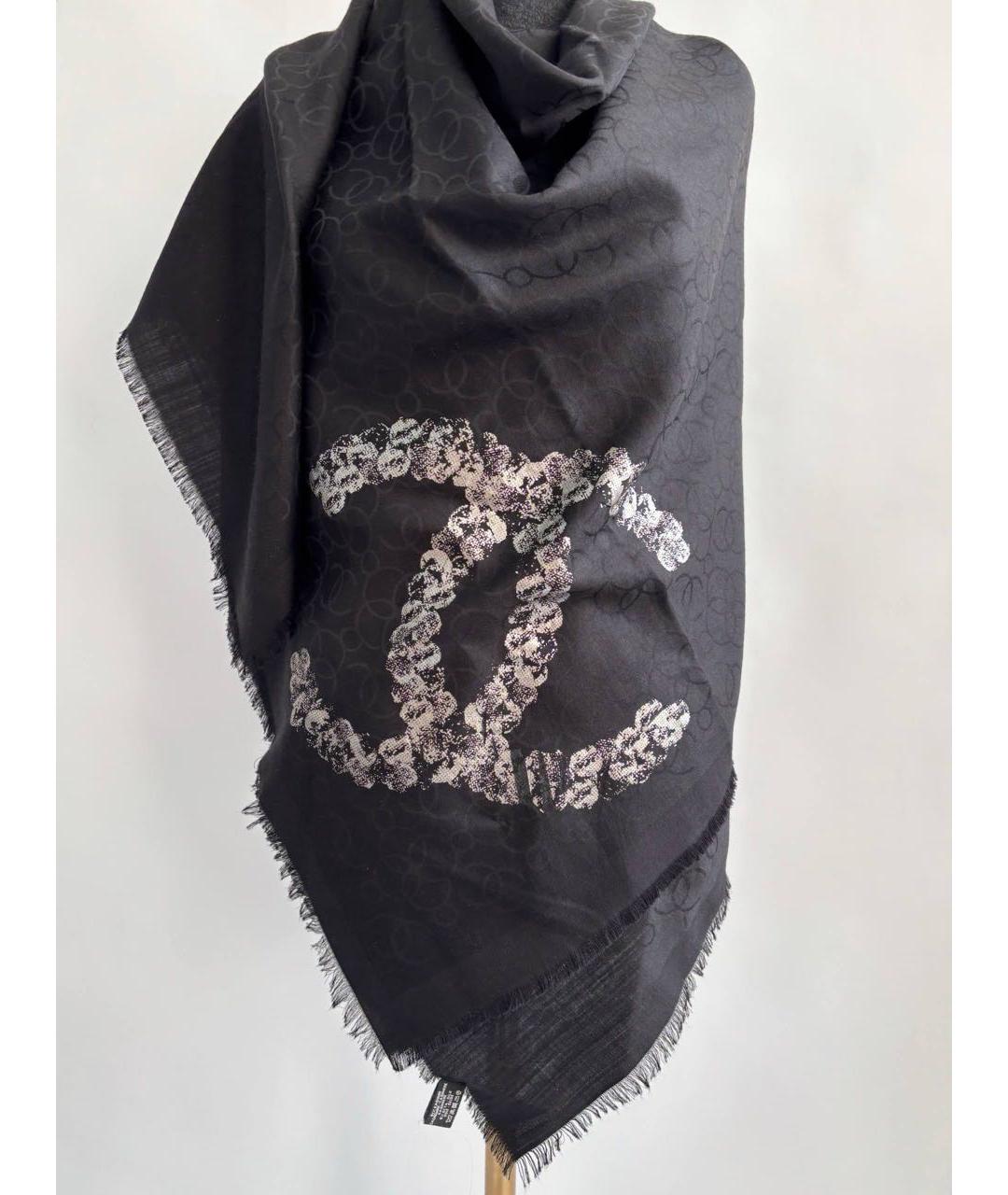 CHANEL Черный кашемировый платок, фото 5