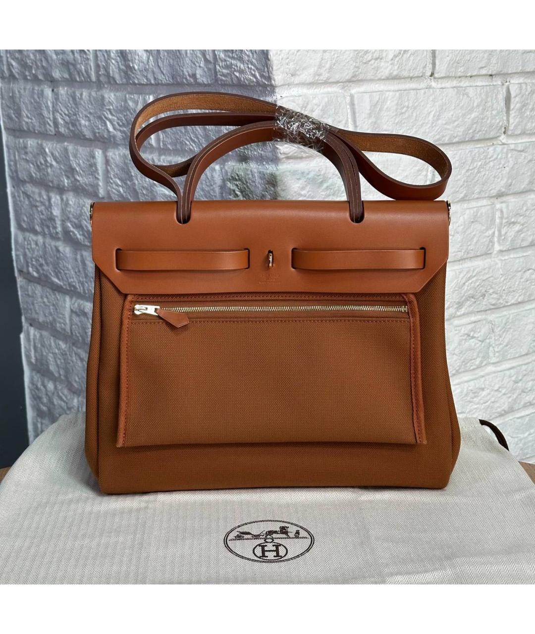 HERMES Коричневая тканевая сумка через плечо, фото 3