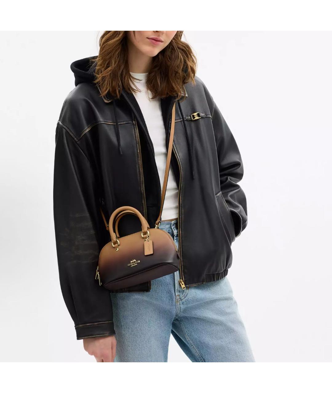 COACH Коричневая кожаная сумка через плечо, фото 6