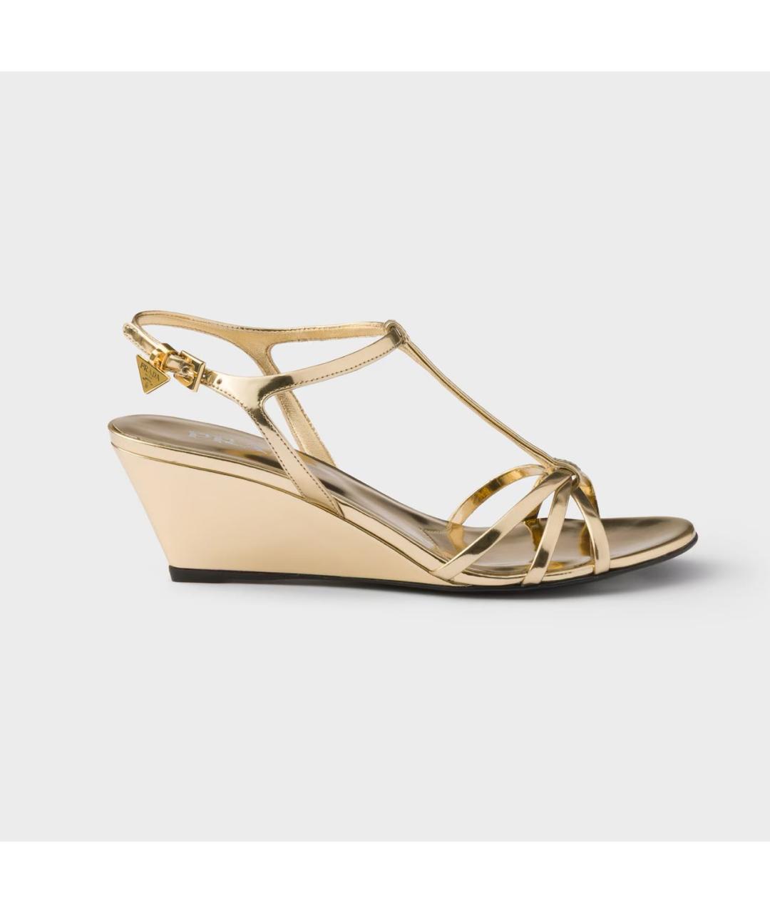 PRADA Золотые кожаные босоножки, фото 4