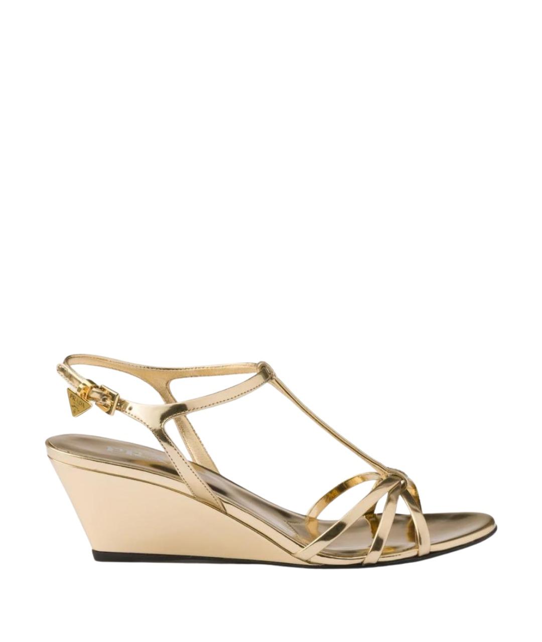 PRADA Золотые кожаные босоножки, фото 1