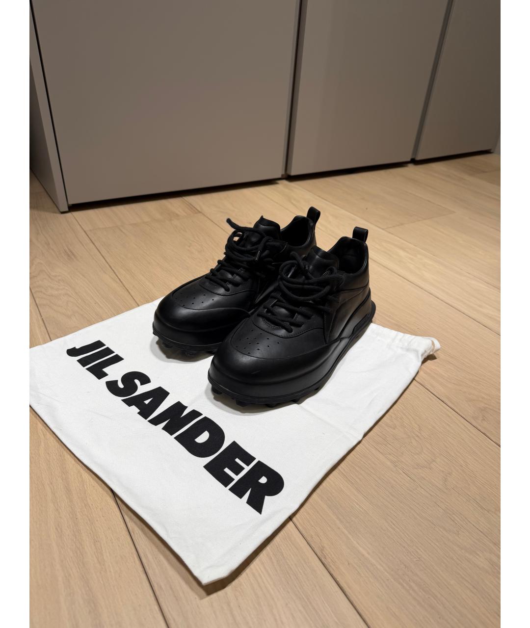 JIL SANDER Черные кожаные низкие кроссовки / кеды, фото 2