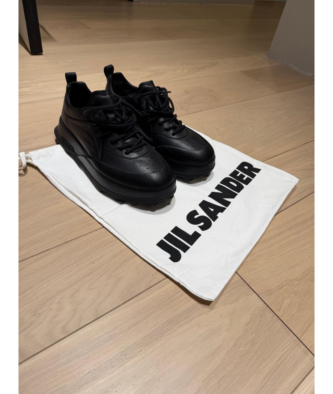 JIL SANDER Черные кожаные низкие кроссовки / кеды, фото 3