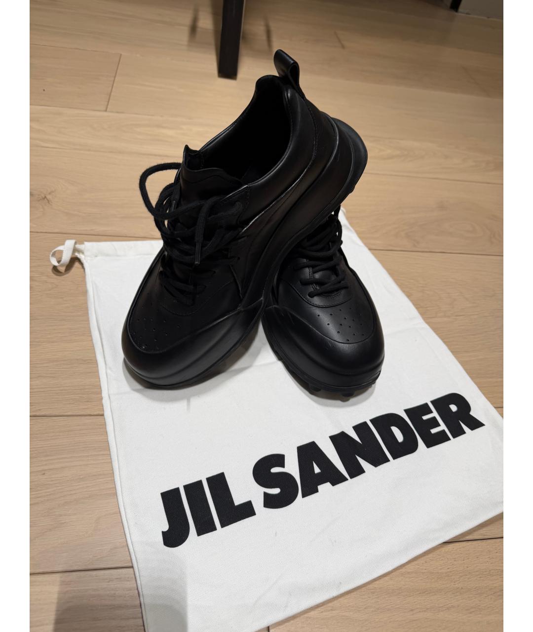 JIL SANDER Черные кожаные низкие кроссовки / кеды, фото 4