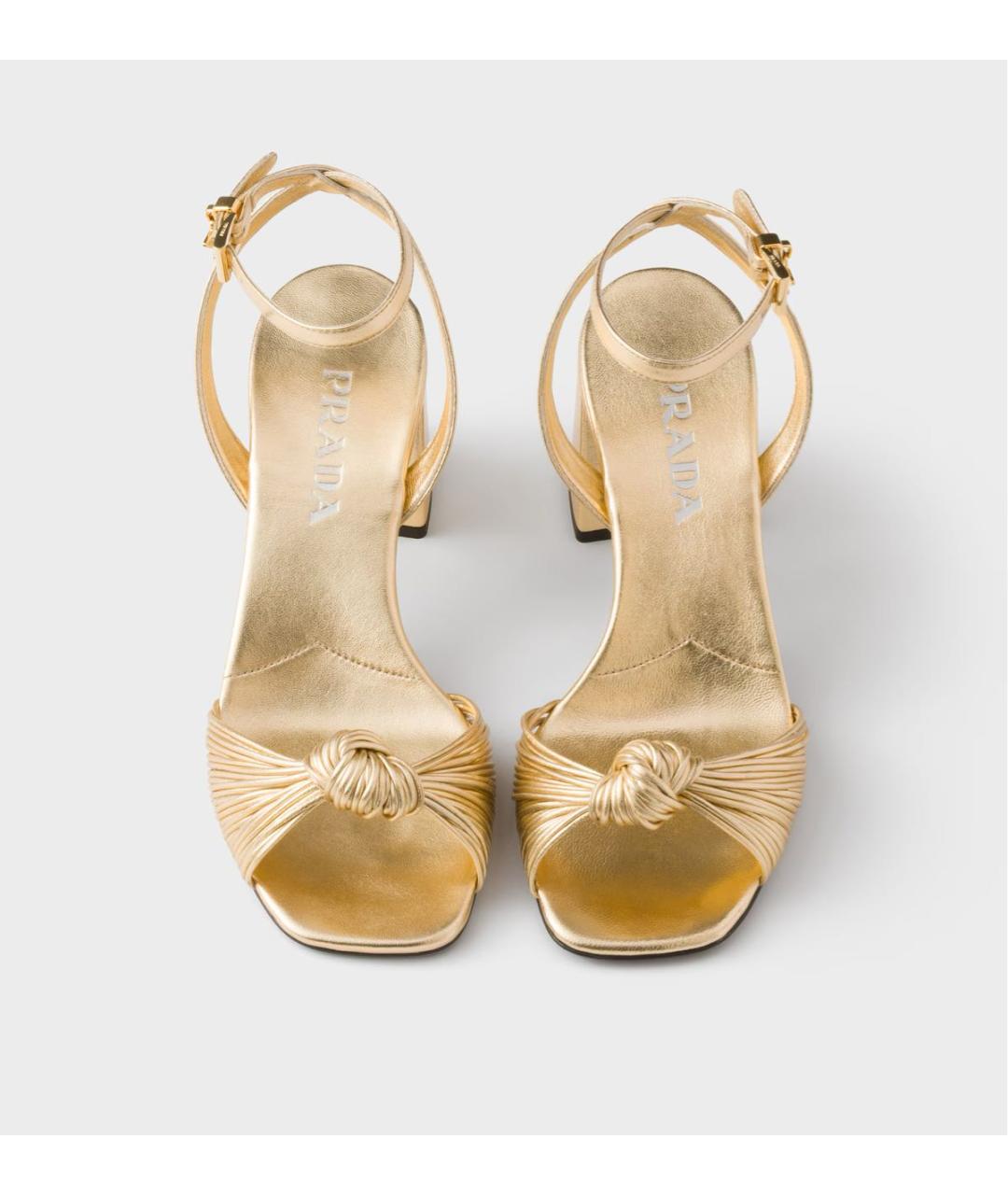 PRADA Золотые кожаные босоножки, фото 4