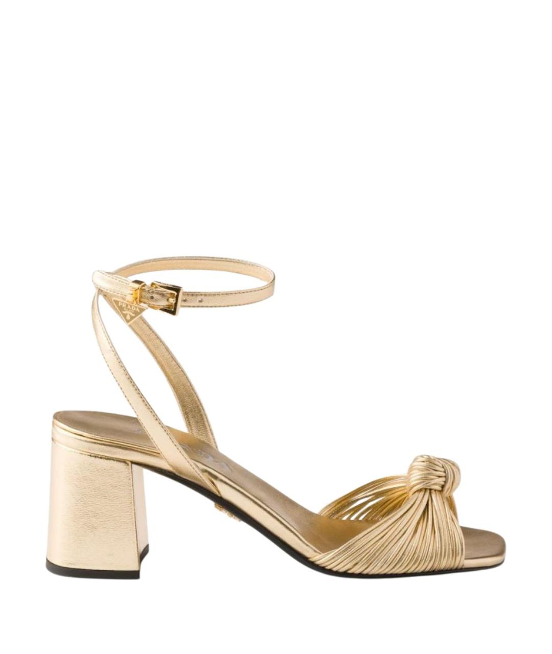 PRADA Золотые кожаные босоножки, фото 1