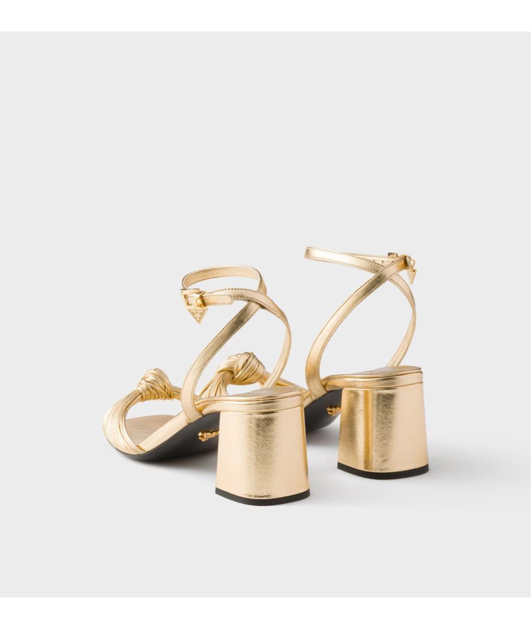 PRADA Золотые кожаные босоножки, фото 3