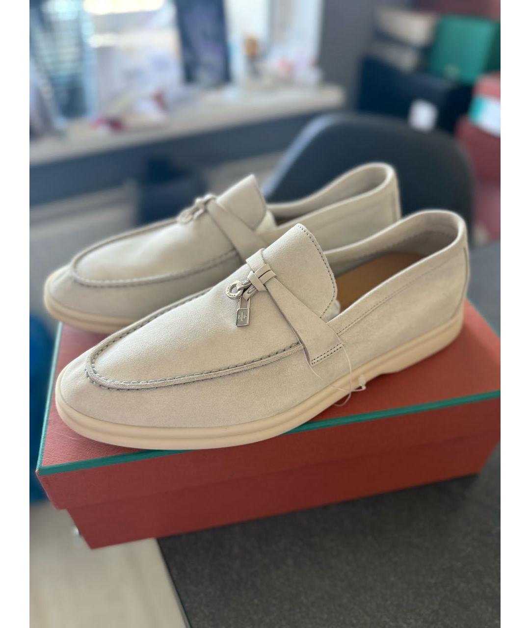 LORO PIANA Бежевые замшевые лоферы, фото 4