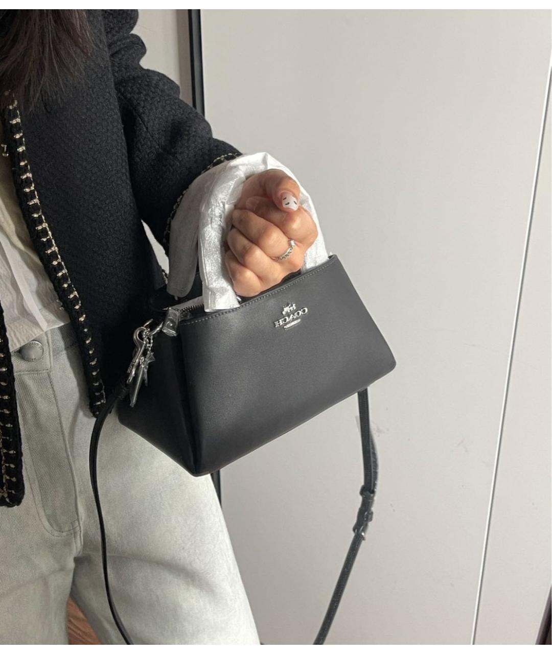 COACH Черная кожаная сумка с короткими ручками, фото 6