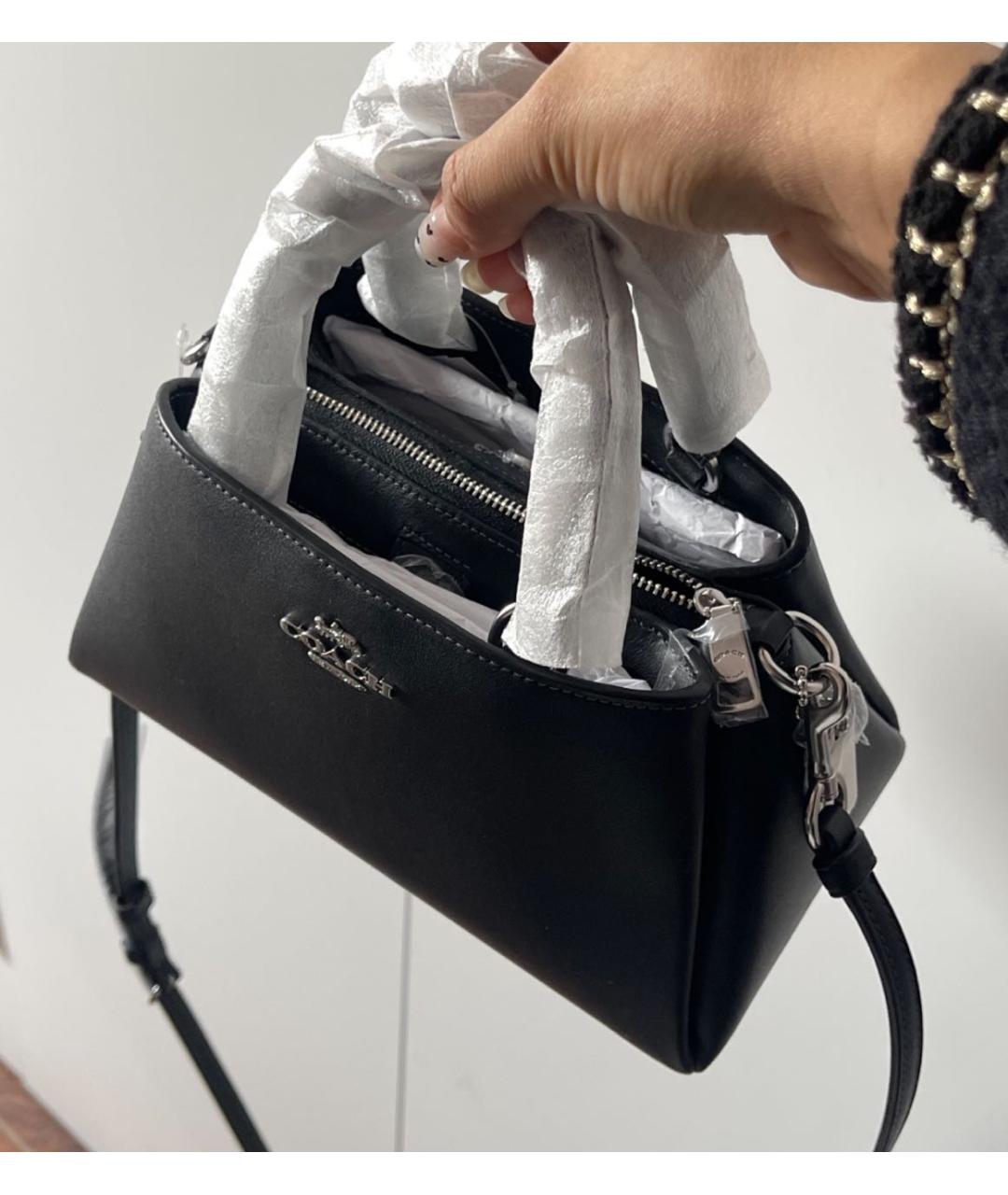 COACH Черная кожаная сумка с короткими ручками, фото 7
