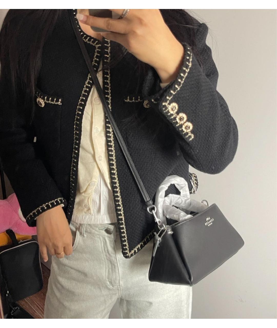 COACH Черная кожаная сумка с короткими ручками, фото 5