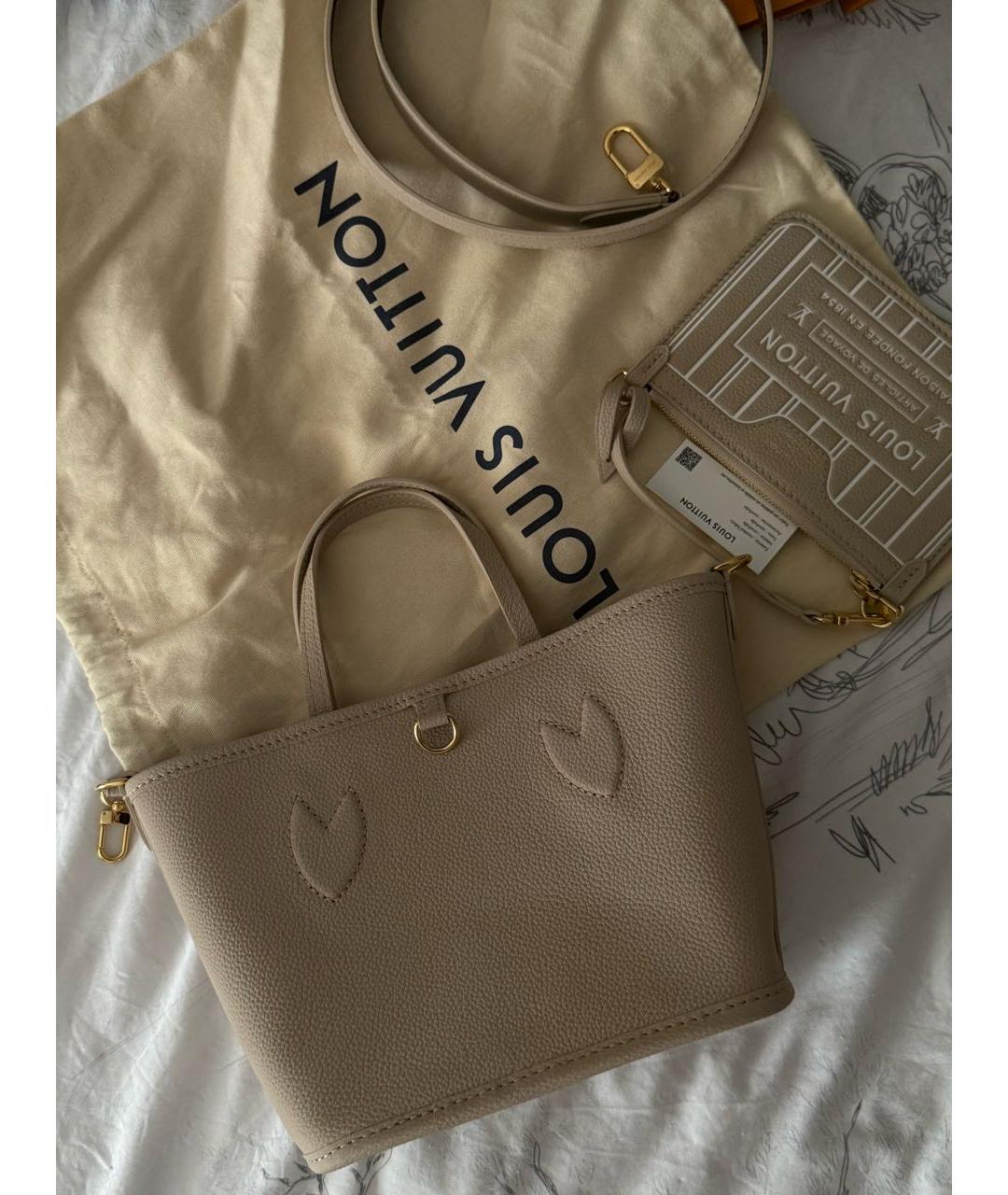 LOUIS VUITTON Бежевая кожаная сумка тоут, фото 6