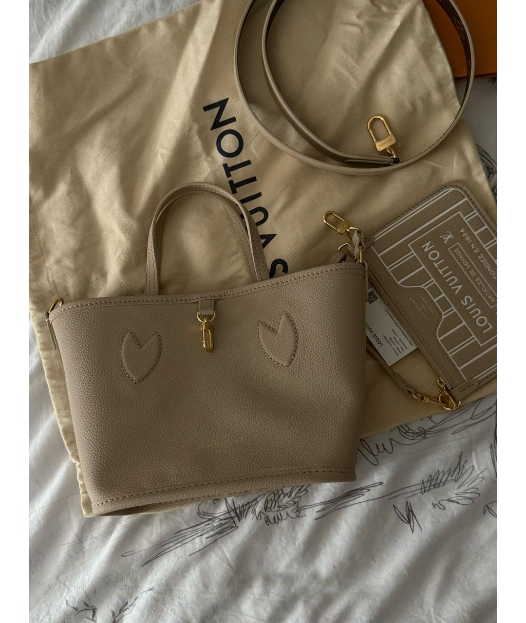 LOUIS VUITTON Бежевая кожаная сумка тоут, фото 4