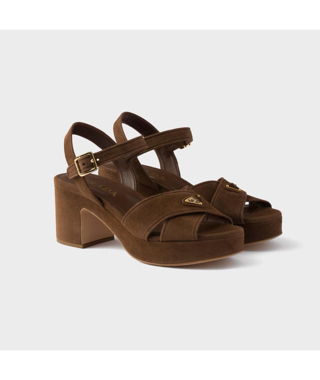 PRADA Коричневые замшевые босоножки, фото 2