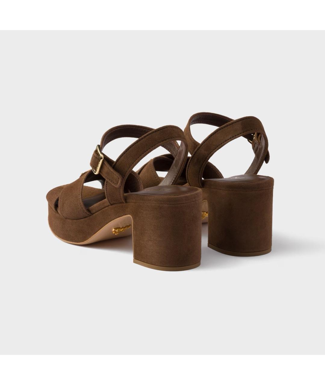 PRADA Коричневые замшевые босоножки, фото 4