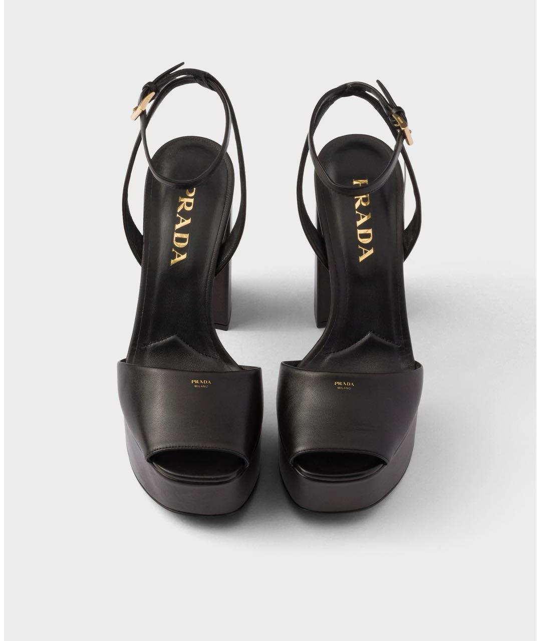 PRADA Черные кожаные босоножки, фото 2