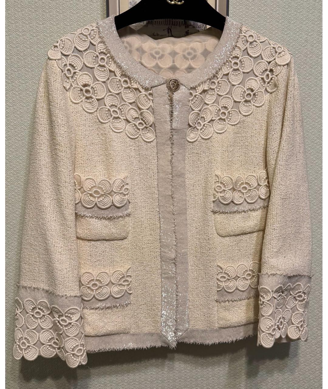 CHANEL Белый твидовый жакет/пиджак, фото 9