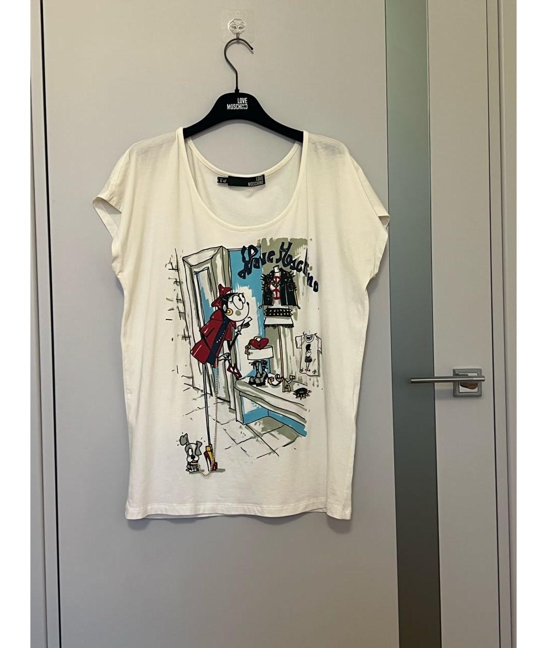 LOVE MOSCHINO Белая хлопко-эластановая футболка, фото 7