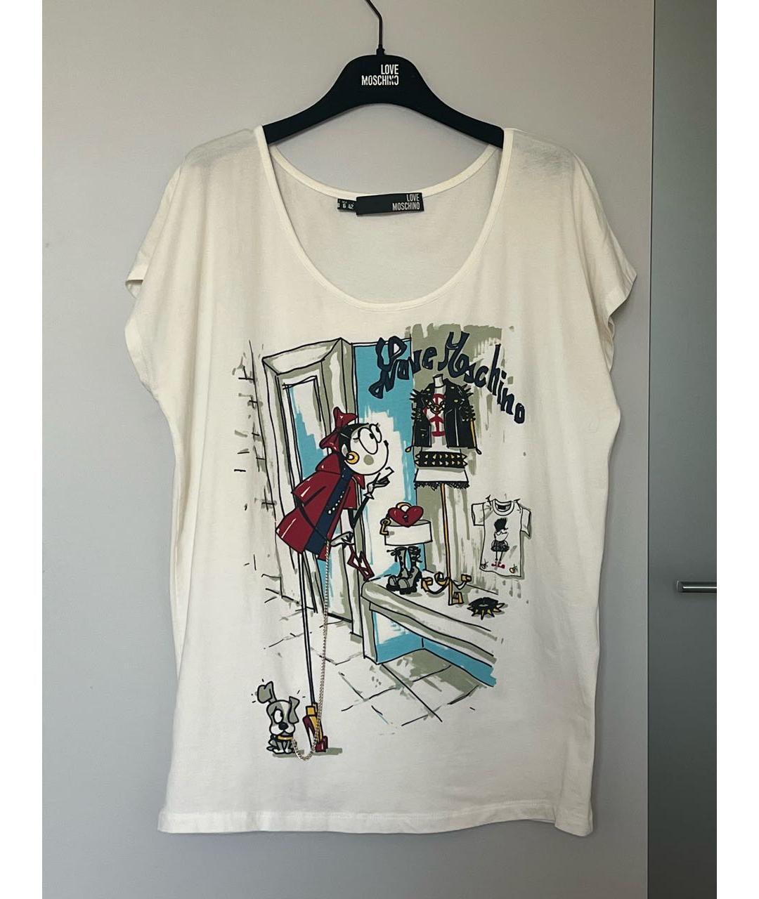 LOVE MOSCHINO Белая хлопко-эластановая футболка, фото 2