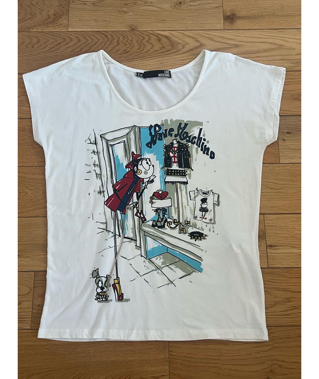 LOVE MOSCHINO Белая хлопко-эластановая футболка, фото 9