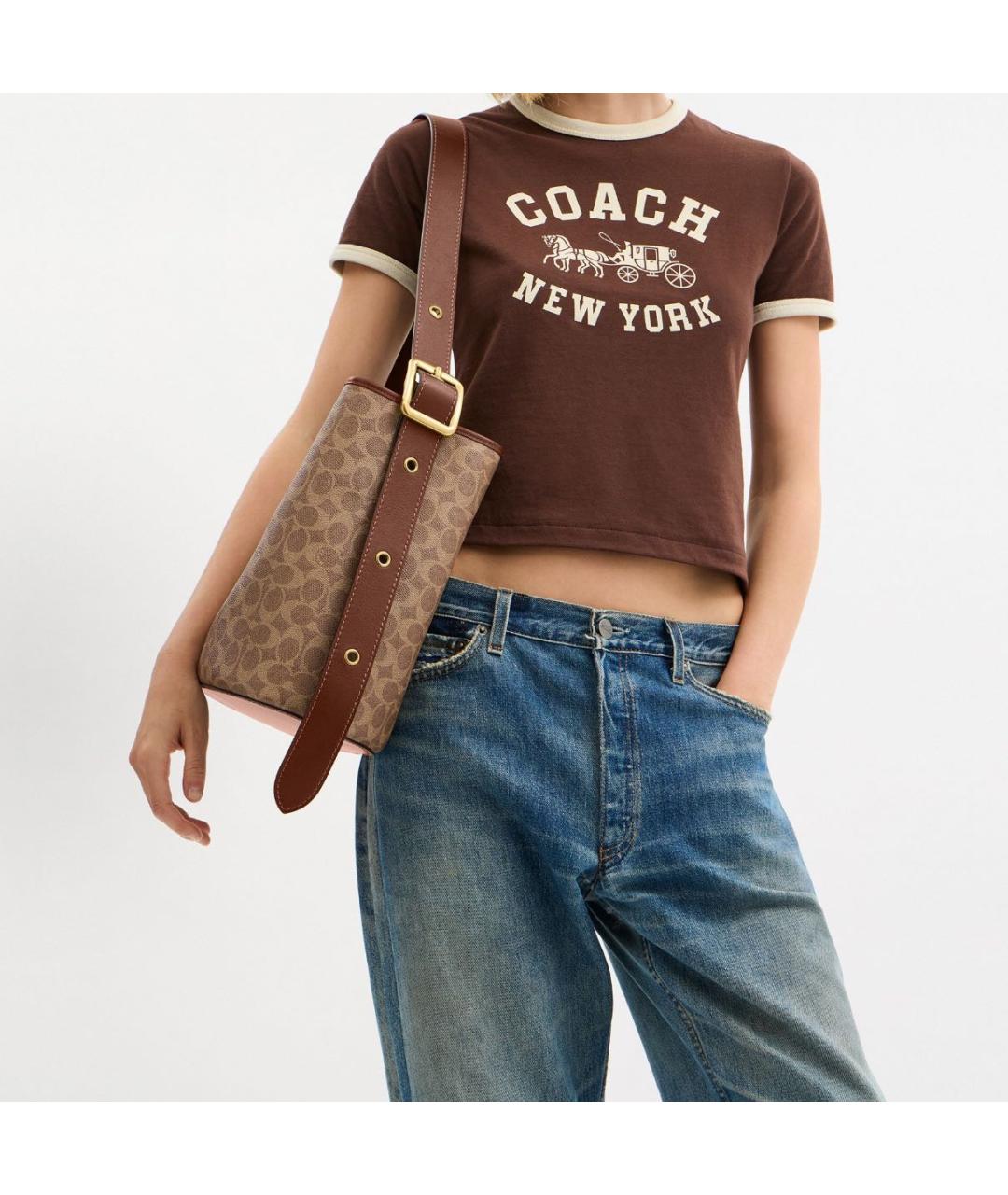 COACH Бежевая сумка через плечо из искусственной кожи, фото 5