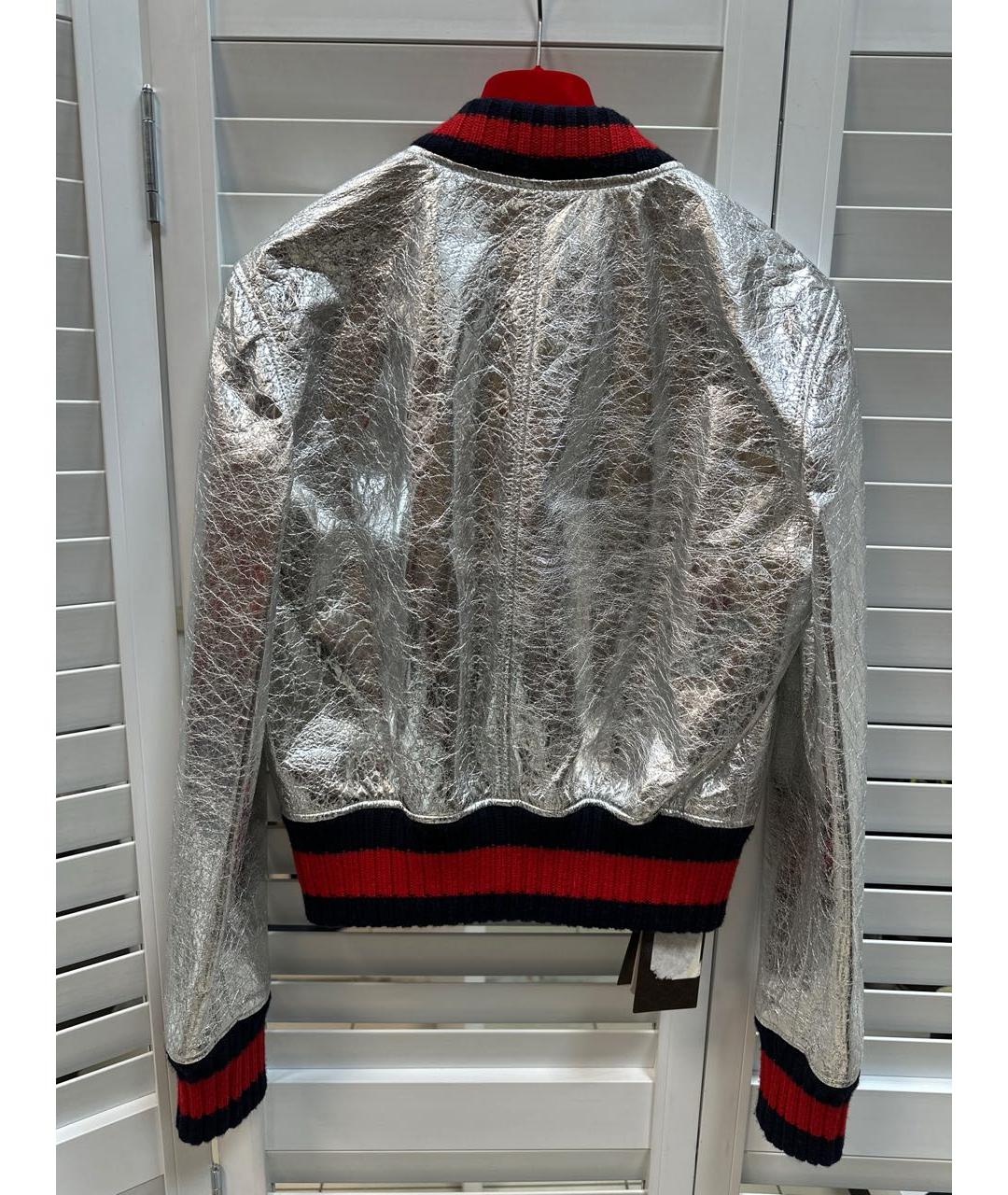 GUCCI Серебряная кожаная куртка, фото 4
