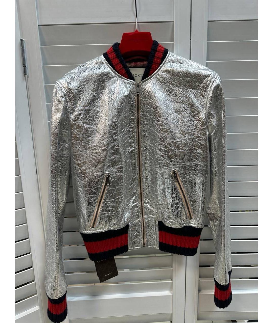 GUCCI Серебряная кожаная куртка, фото 5