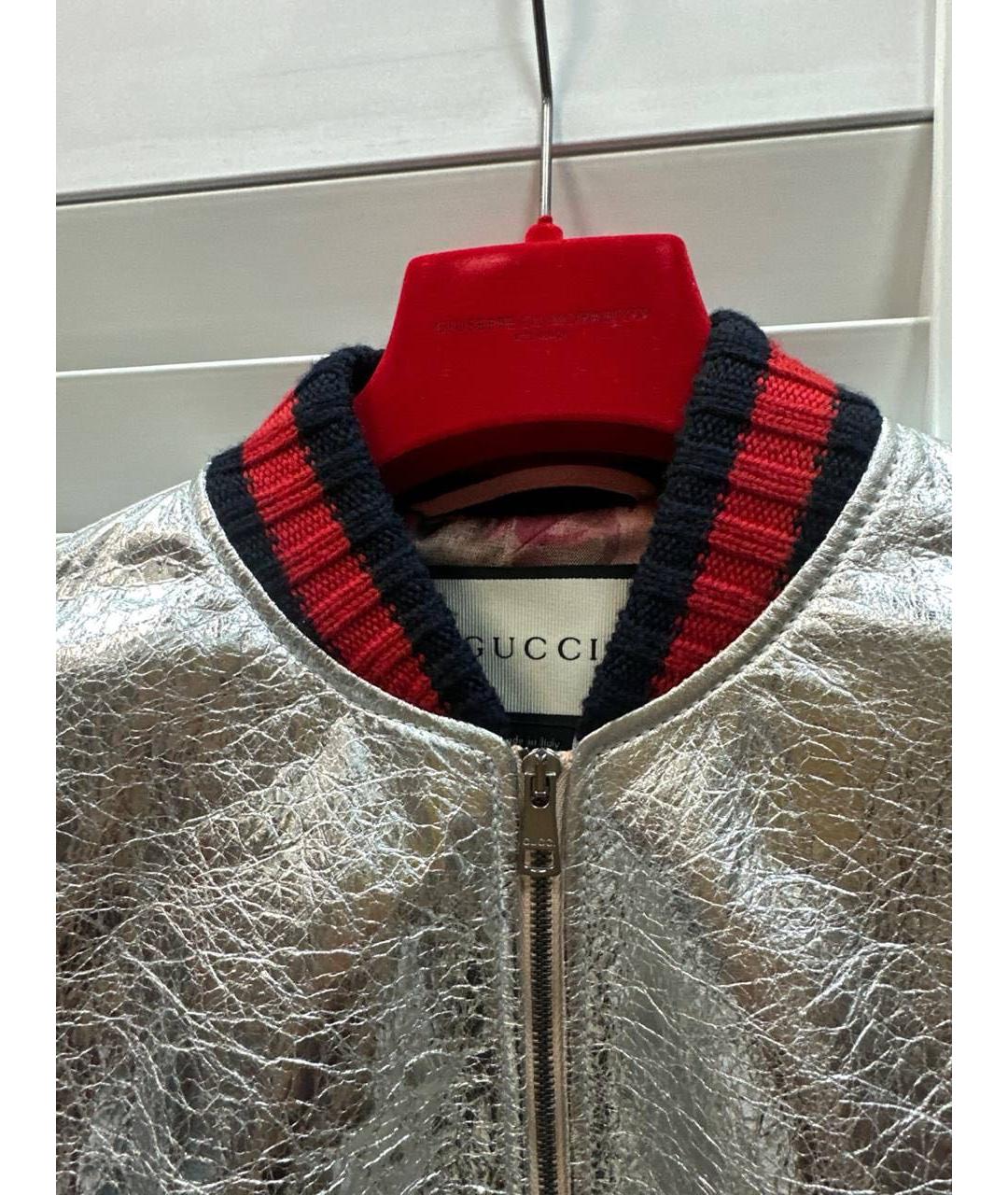 GUCCI Серебряная кожаная куртка, фото 2