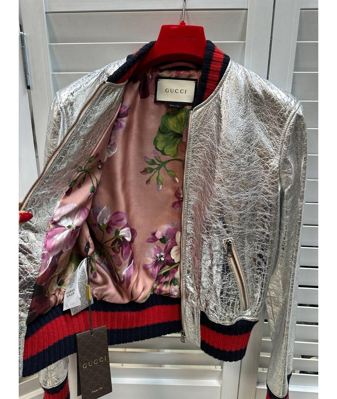 GUCCI Серебряная кожаная куртка, фото 3