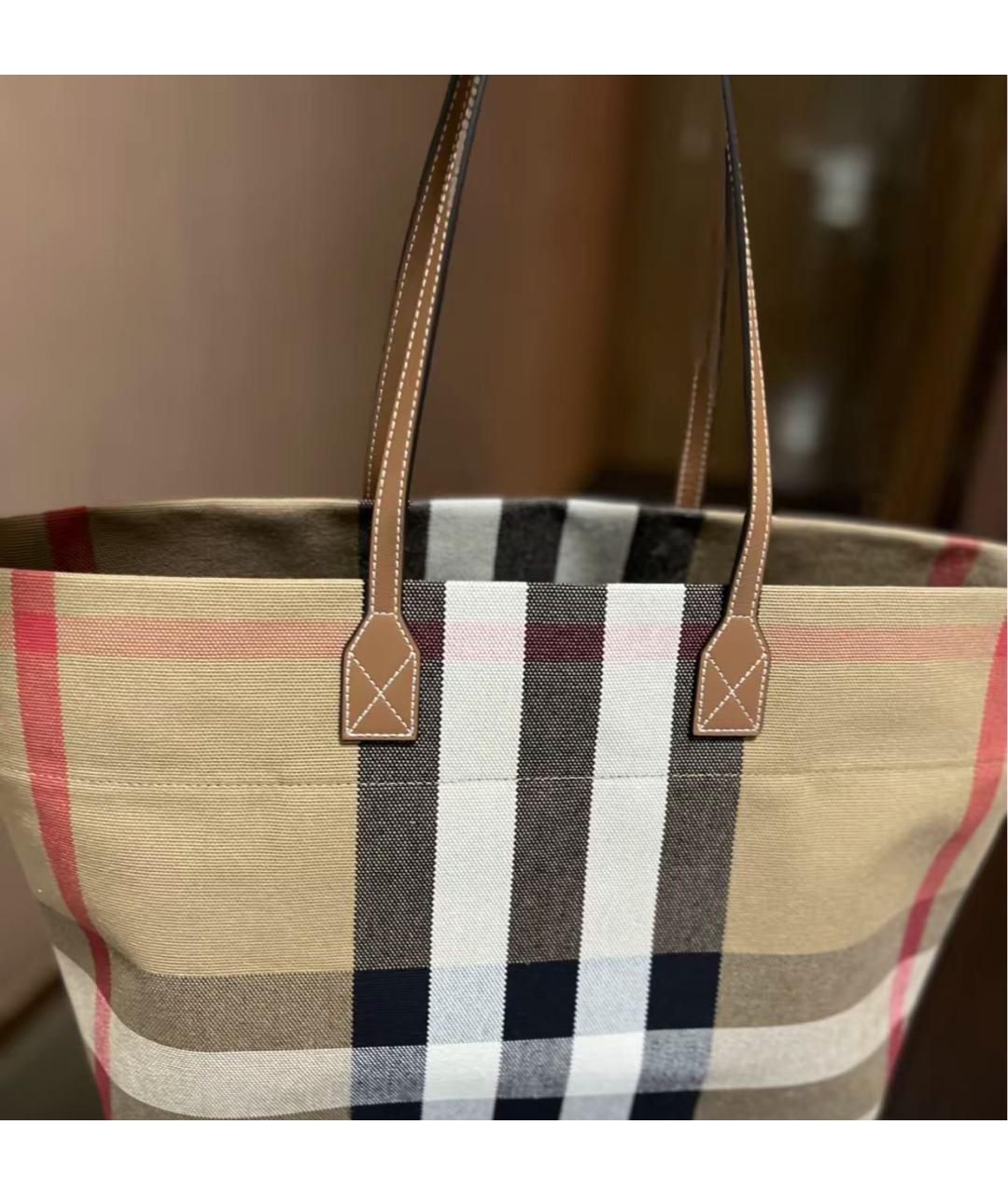 BURBERRY Бежевая тканевая сумка тоут, фото 5