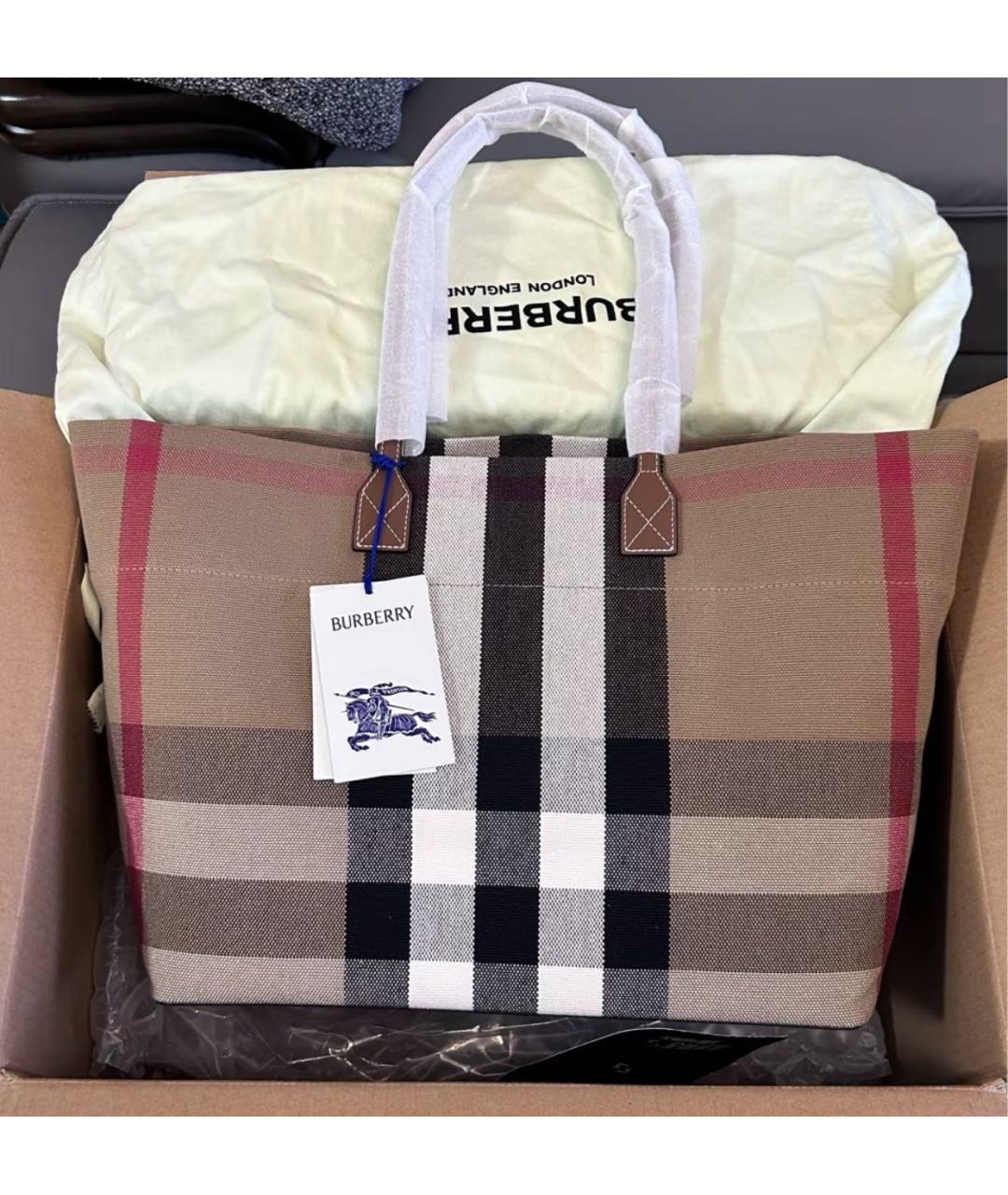 BURBERRY Бежевая тканевая сумка тоут, фото 4