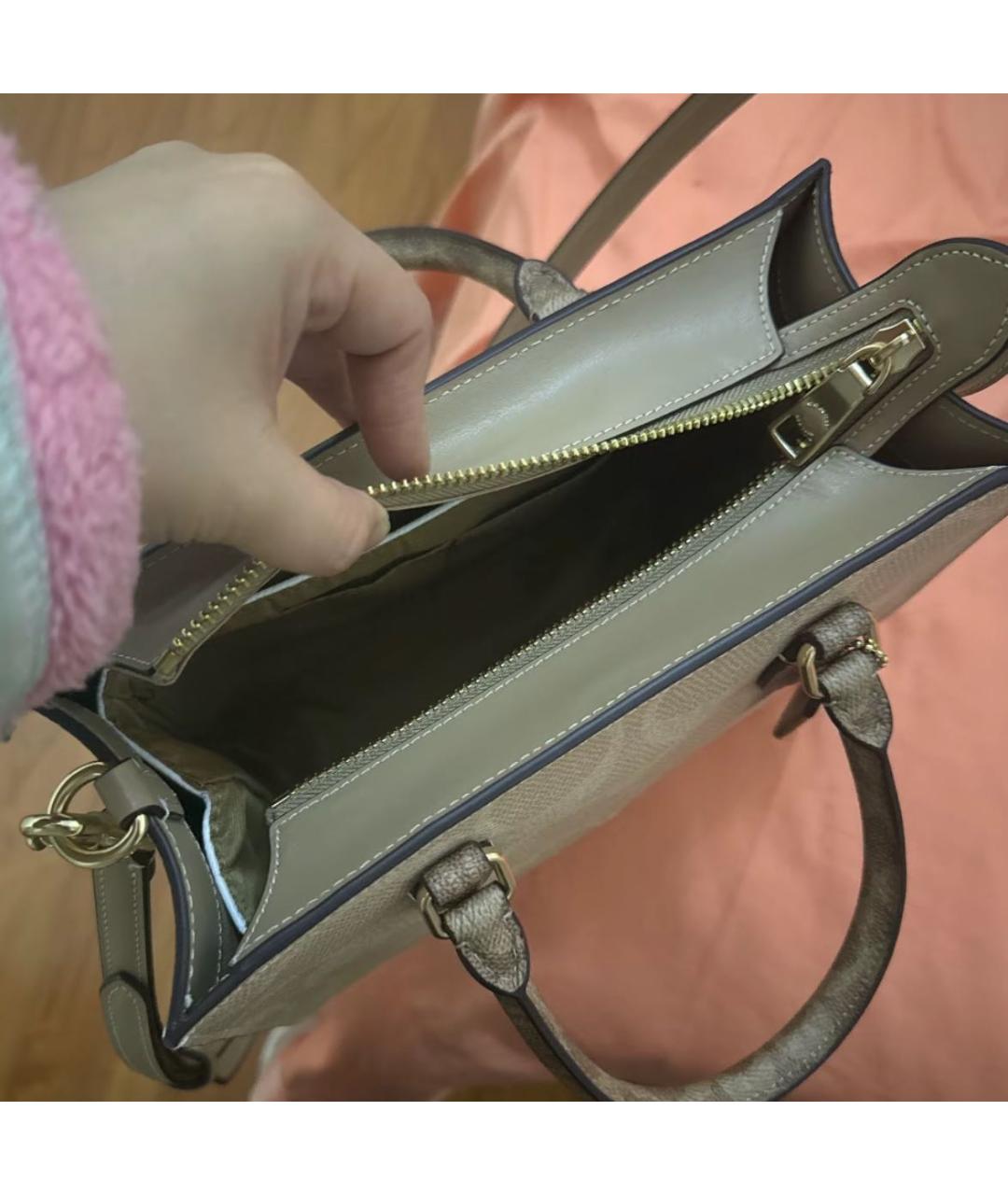 COACH Бежевая сумка с короткими ручками из искусственной кожи, фото 6