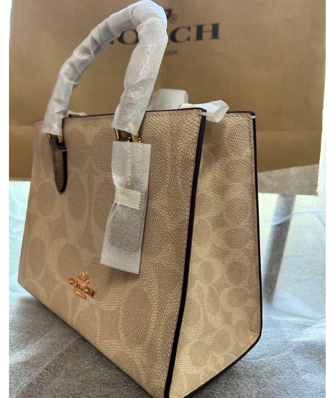 COACH Бежевая сумка с короткими ручками из искусственной кожи, фото 7