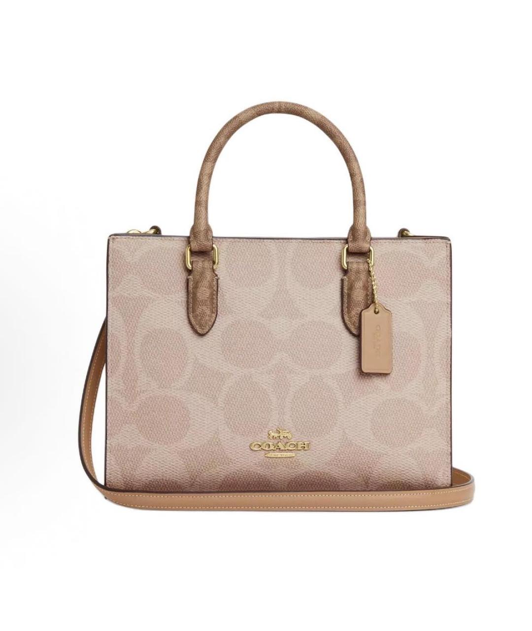 COACH Бежевая сумка с короткими ручками из искусственной кожи, фото 9
