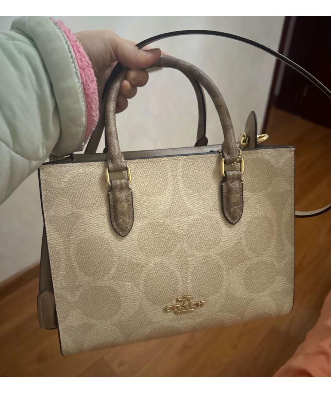 COACH Бежевая сумка с короткими ручками из искусственной кожи, фото 8