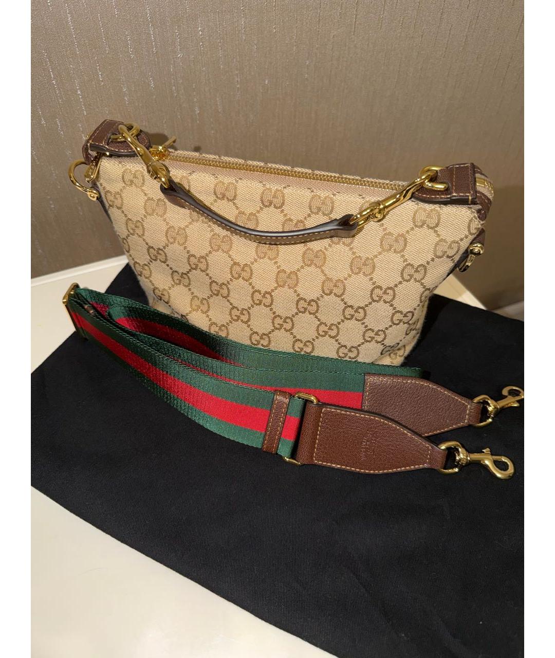 GUCCI Коричневая жаккардовая сумка с короткими ручками, фото 5