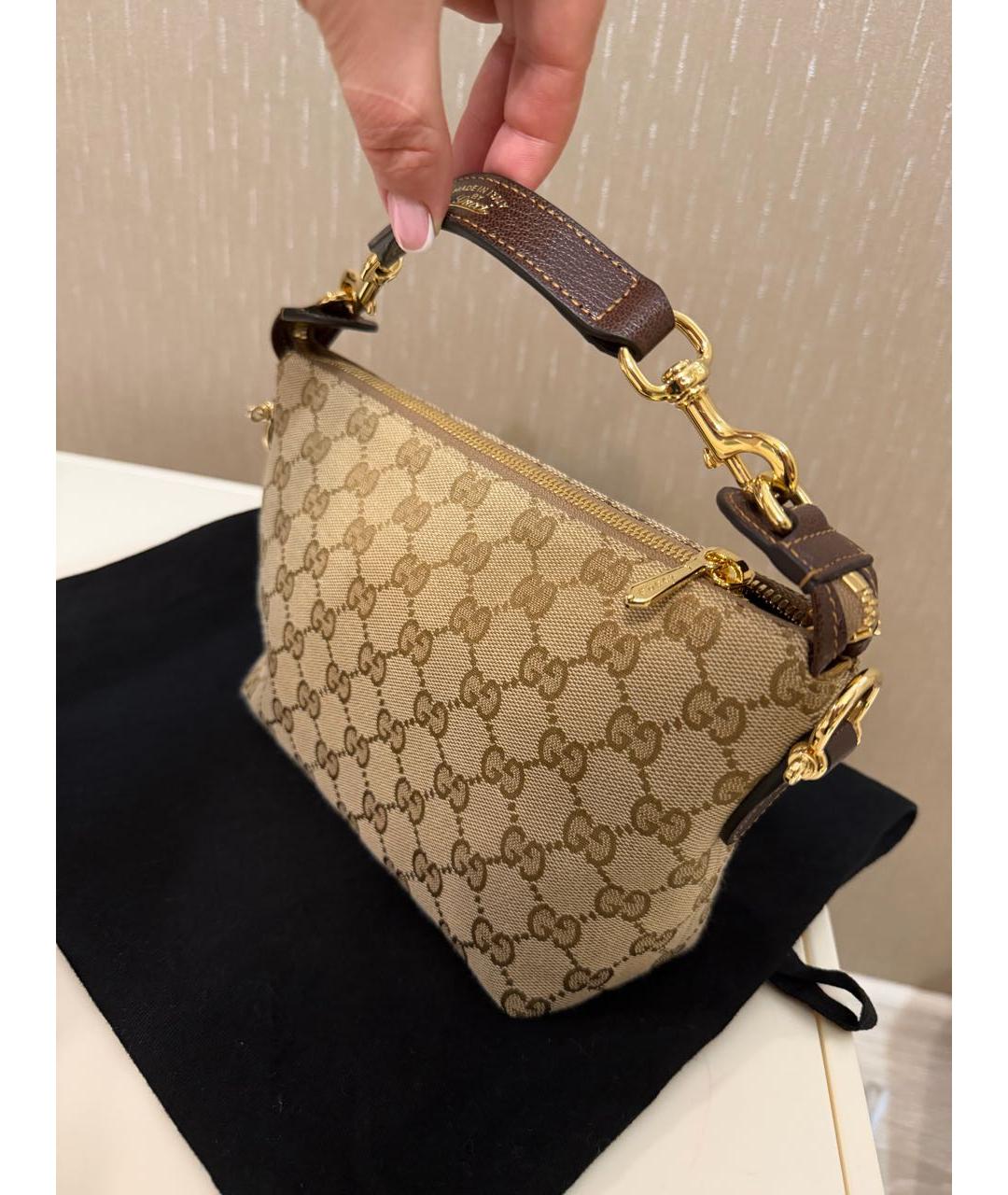 GUCCI Коричневая жаккардовая сумка с короткими ручками, фото 2