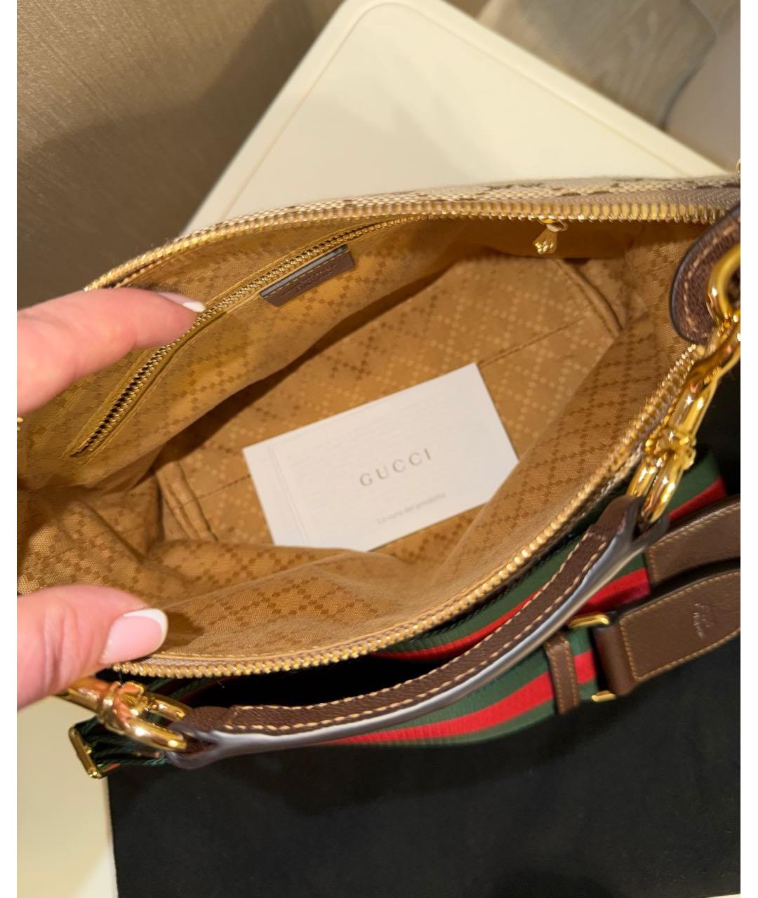 GUCCI Коричневая жаккардовая сумка с короткими ручками, фото 4