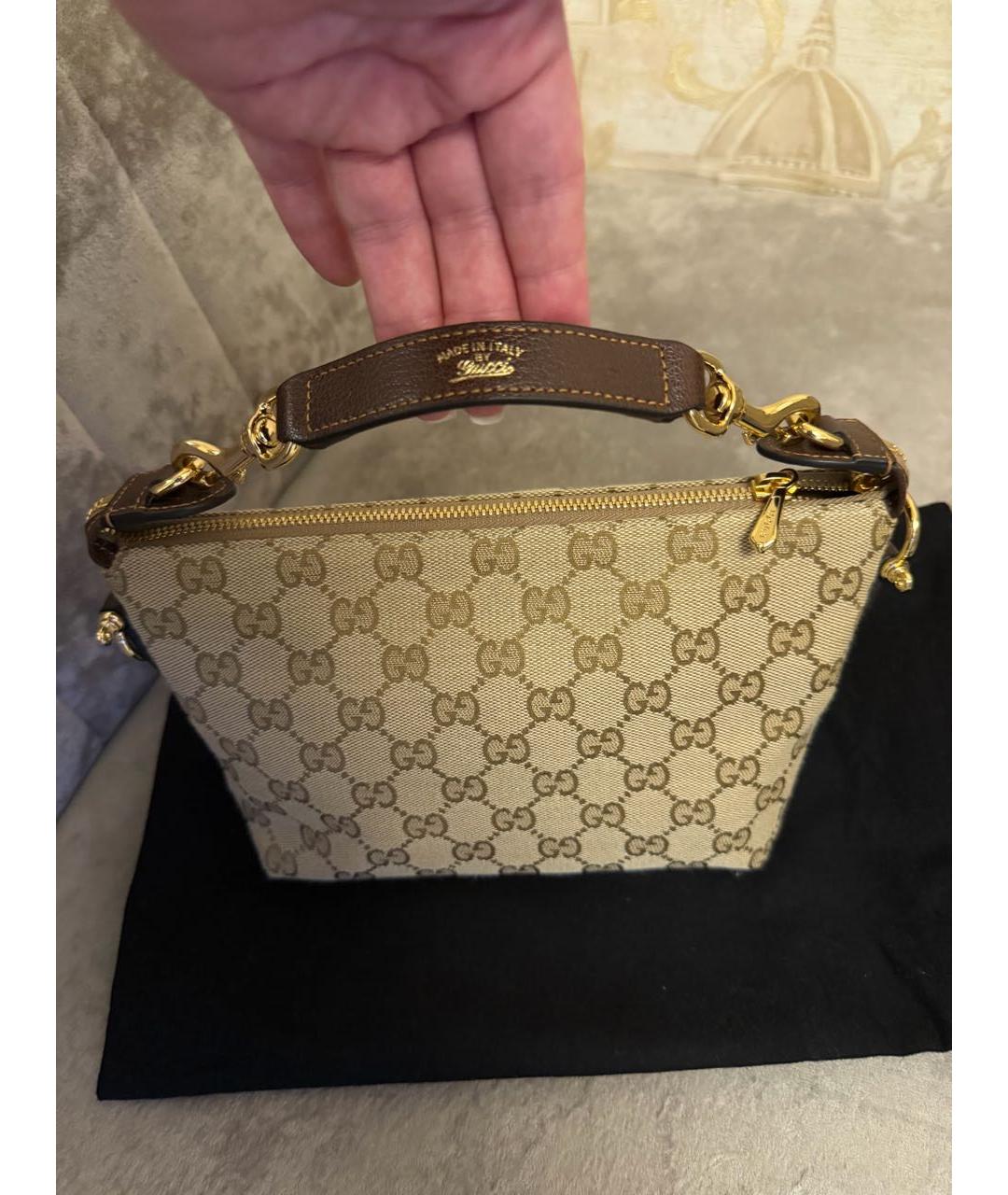 GUCCI Коричневая жаккардовая сумка с короткими ручками, фото 7