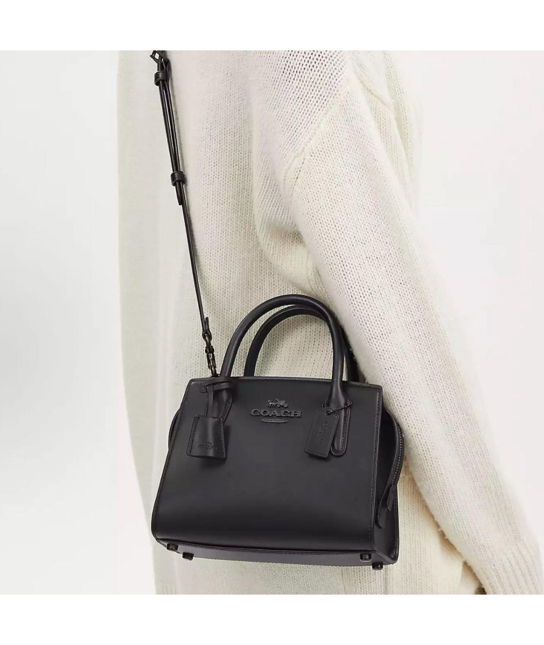 COACH Черная кожаная сумка с короткими ручками, фото 4