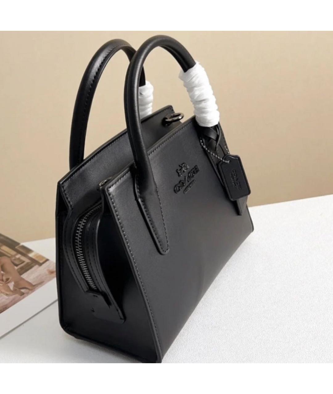 COACH Черная кожаная сумка с короткими ручками, фото 8