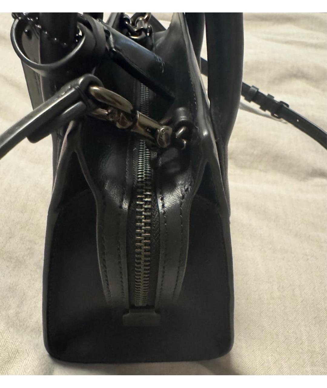 COACH Черная кожаная сумка с короткими ручками, фото 7