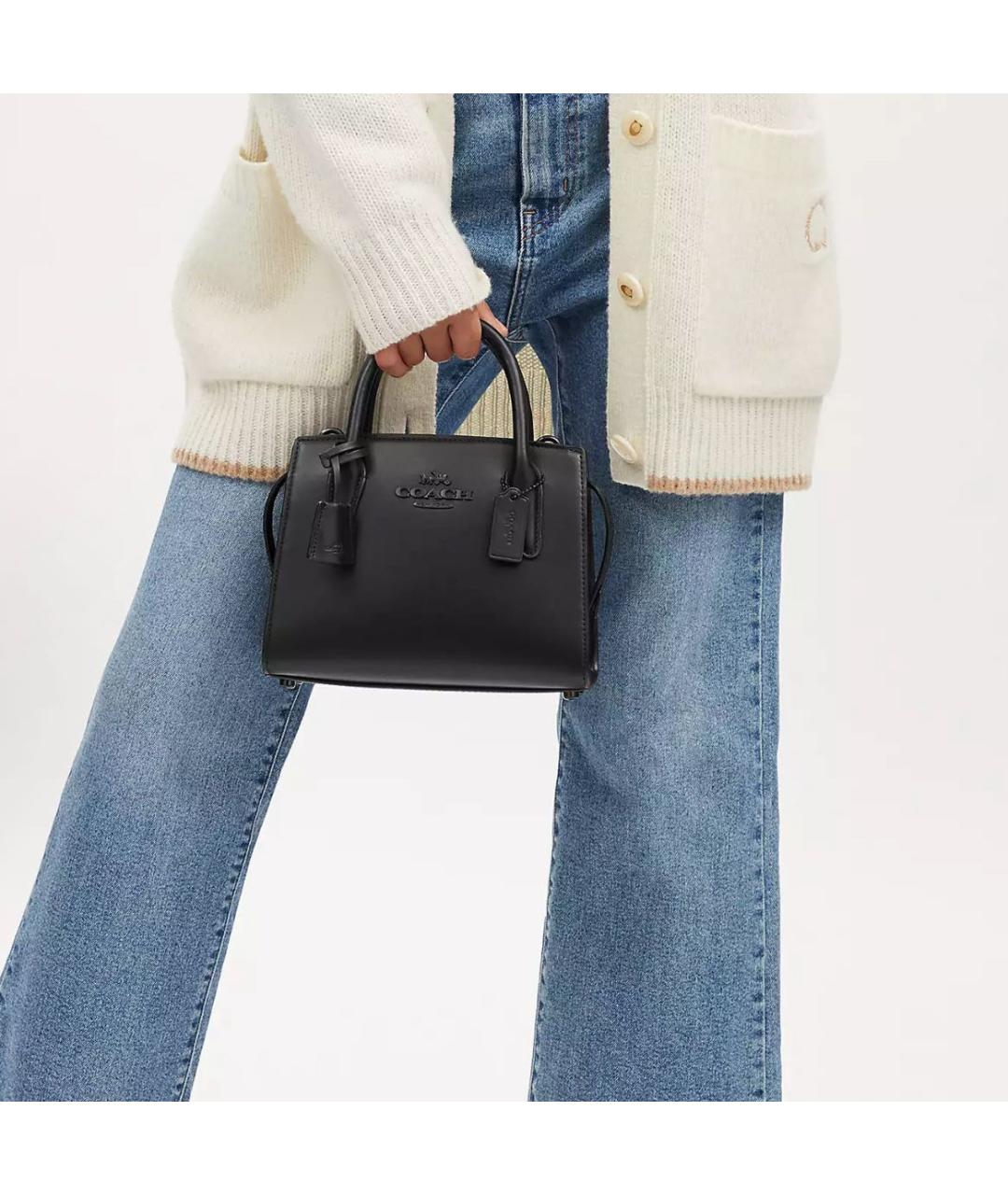 COACH Черная кожаная сумка с короткими ручками, фото 5