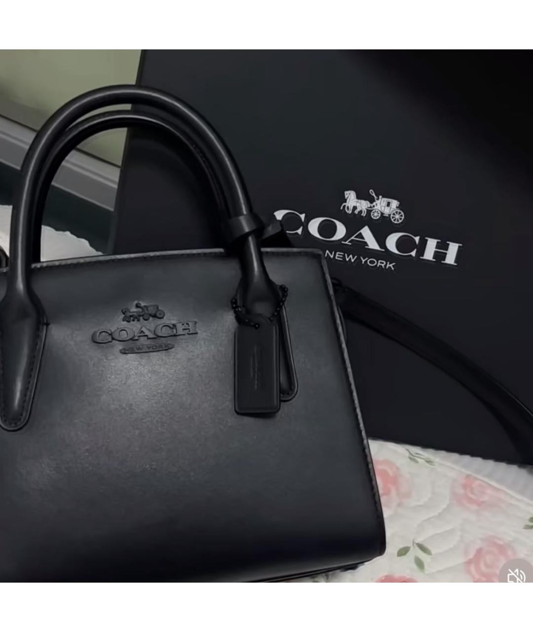 COACH Черная кожаная сумка с короткими ручками, фото 6