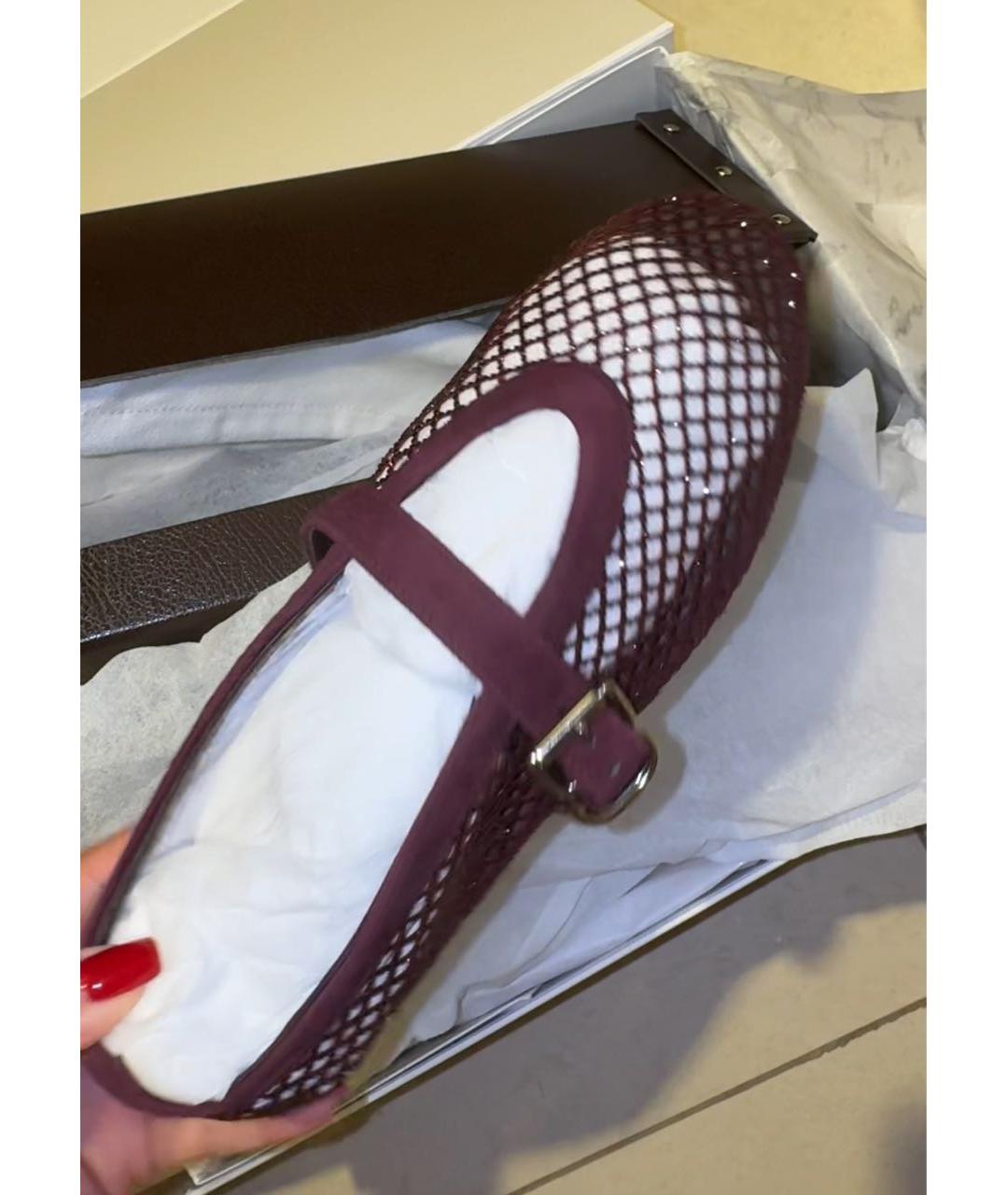 ALAIA Бордовые кожаные балетки, фото 4