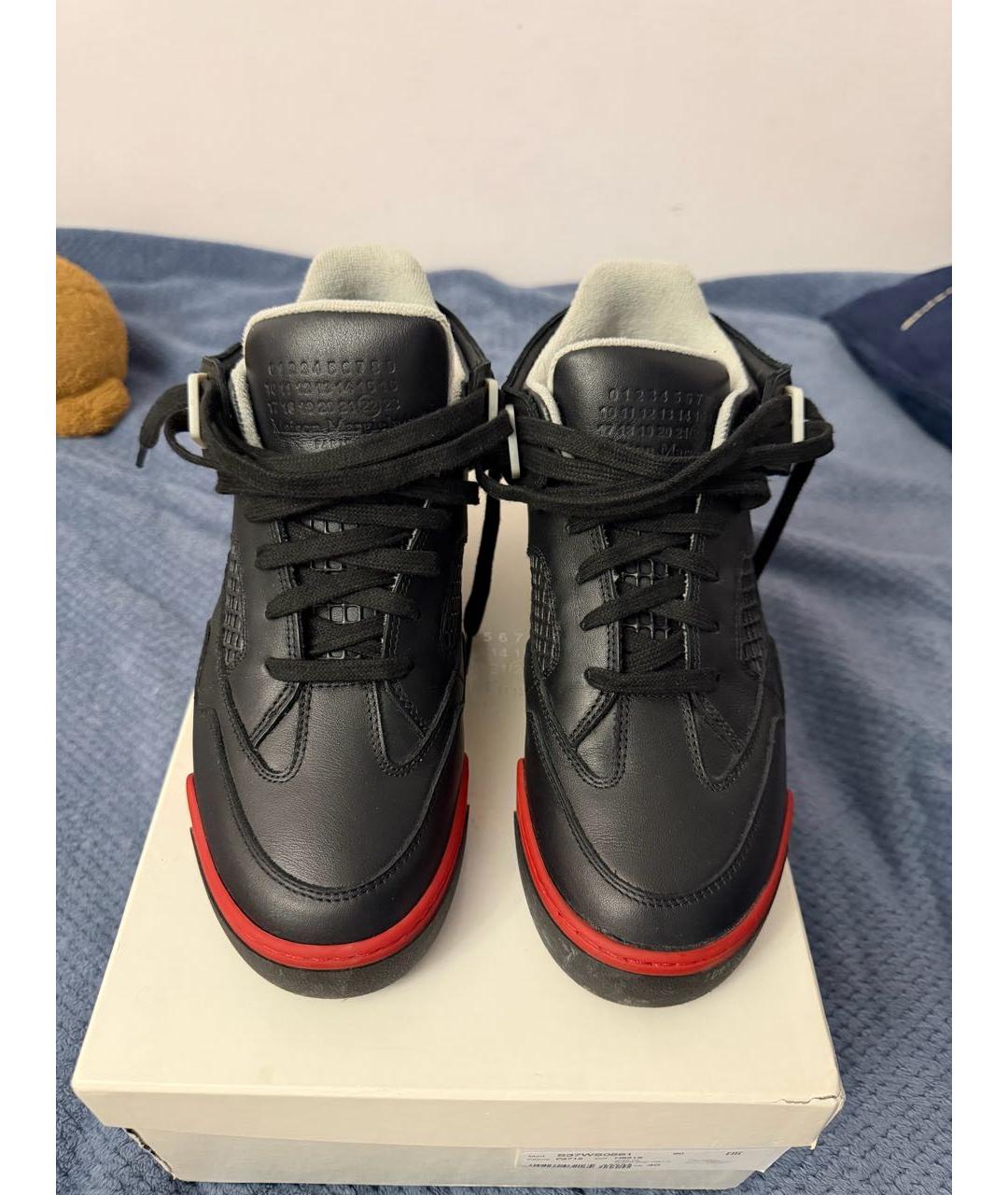 MAISON MARGIELA Черные кожаные высокие кроссовки / кеды, фото 2