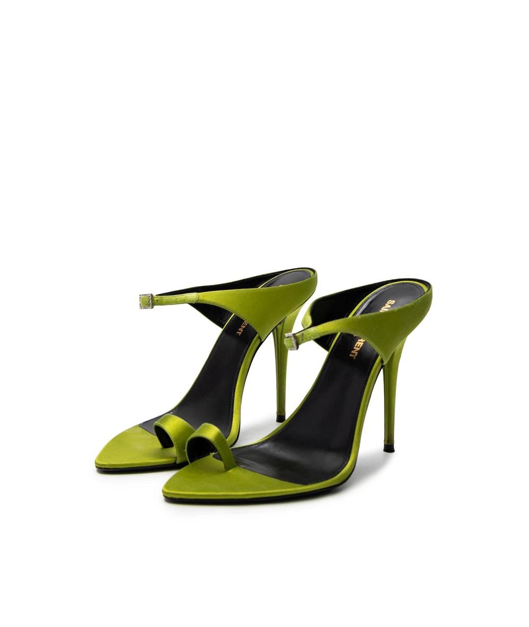 SAINT LAURENT Зеленые текстильные босоножки, фото 2