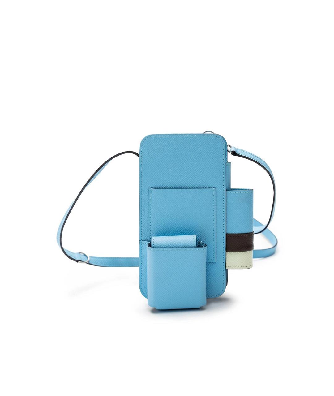 HERMES Голубая кожаная сумка тоут, фото 6