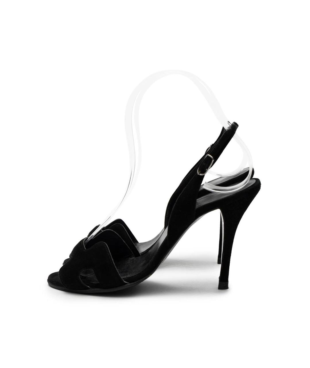 HERMES Черные замшевые босоножки, фото 5